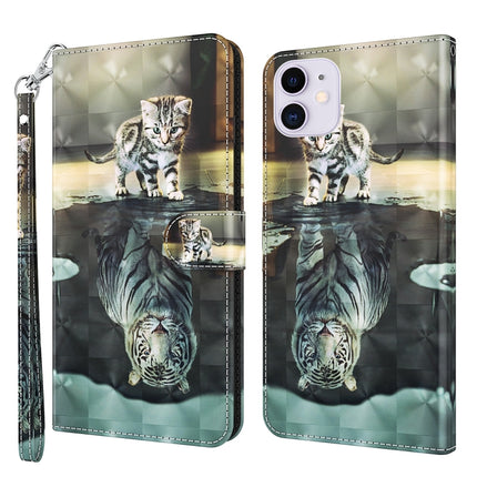 3D Painting Pattern Horizontal Flip TPU + PU Leather Case with Holder & Card Slots & Wallet For iPhone 13 mini(Cat Tiger)-garmade.com