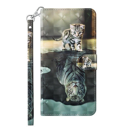 3D Painting Pattern Horizontal Flip TPU + PU Leather Case with Holder & Card Slots & Wallet For iPhone 13 mini(Cat Tiger)-garmade.com