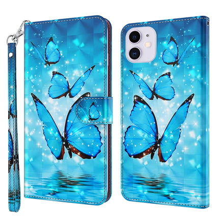 3D Painting Pattern Horizontal Flip TPU + PU Leather Case with Holder & Card Slots & Wallet For iPhone 13 mini(Three Butterflies)-garmade.com