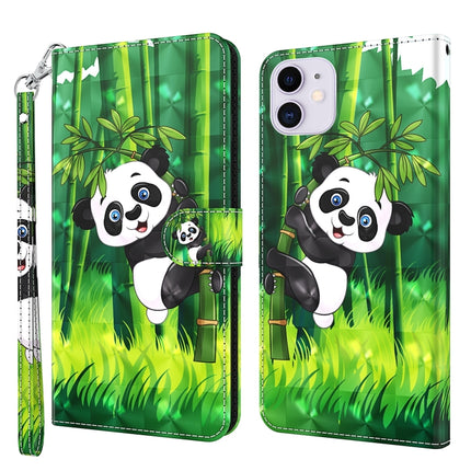 3D Painting Pattern Horizontal Flip TPU + PU Leather Case with Holder & Card Slots & Wallet For iPhone 13 mini(Panda Climbing Bamboo)-garmade.com