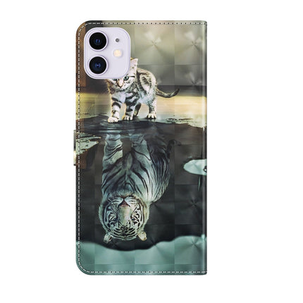 3D Painting Pattern Horizontal Flip TPU + PU Leather Case with Holder & Card Slots & Wallet For iPhone 13(Cat Tiger)-garmade.com