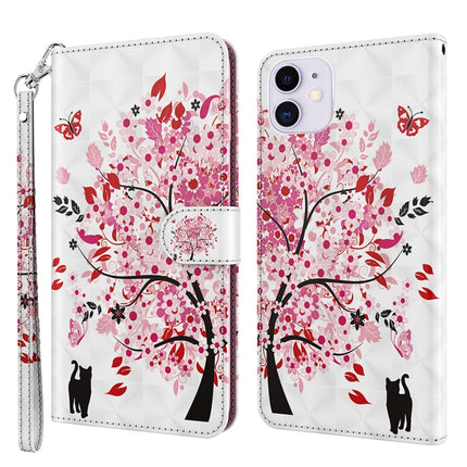 3D Painting Pattern Horizontal Flip TPU + PU Leather Case with Holder & Card Slots & Wallet For iPhone 13(Cat Under The Tree)-garmade.com