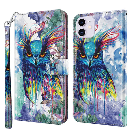 3D Painting Pattern Horizontal Flip TPU + PU Leather Case with Holder & Card Slots & Wallet For iPhone 13(Watercolor Owl)-garmade.com