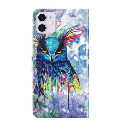 3D Painting Pattern Horizontal Flip TPU + PU Leather Case with Holder & Card Slots & Wallet For iPhone 13(Watercolor Owl)-garmade.com