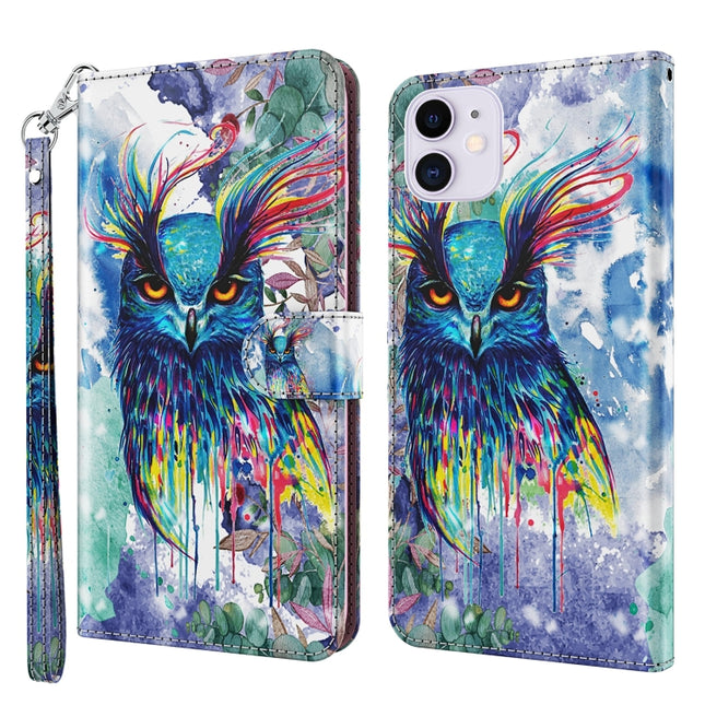 3D Painting Pattern Horizontal Flip TPU + PU Leather Case with Holder & Card Slots & Wallet For iPhone 13 Pro(Watercolor Owl)-garmade.com