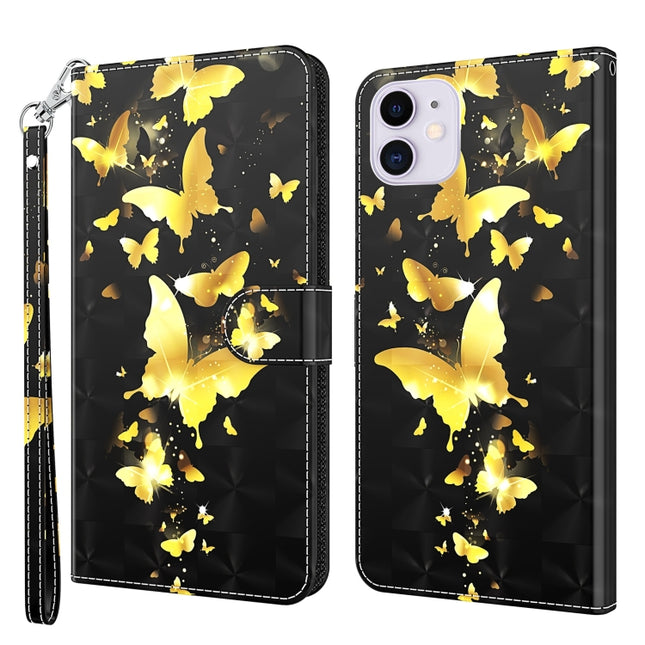 3D Painting Pattern Horizontal Flip TPU + PU Leather Case with Holder & Card Slots & Wallet For iPhone 13 Pro Max(Gold Butterflies)-garmade.com