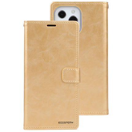 GOOSPERY BLUE MOON Crazy Horse Texture Horizontal Flip Leather Case with Holder & Card Slot & Wallet For iPhone 13 Pro(Gold)-garmade.com