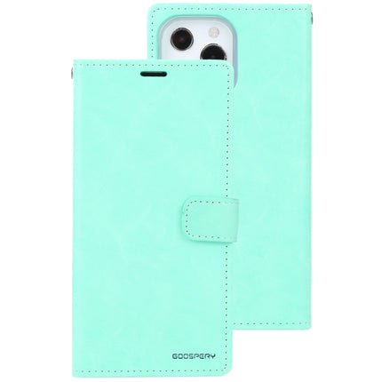 GOOSPERY BLUE MOON Crazy Horse Texture Horizontal Flip Leather Case with Holder & Card Slot & Wallet For iPhone 13 Pro(Mint Green)-garmade.com