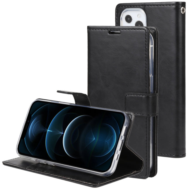 GOOSPERY BLUE MOON Crazy Horse Texture Horizontal Flip Leather Case with Holder & Card Slot & Wallet For iPhone 13 Pro Max(Black)-garmade.com