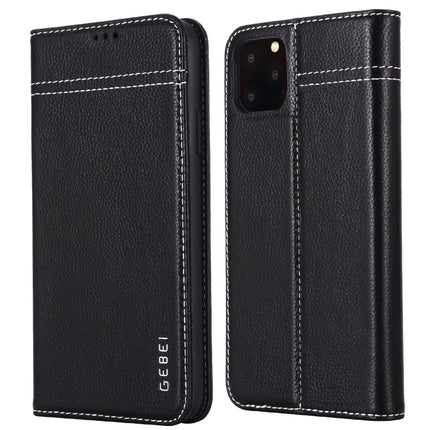 For iPhone 11 Pro GEBEI Top-grain Leather Horizontal Flip Protective Case with Holder & Card Slots(Black)-garmade.com