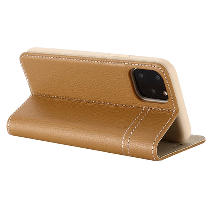For iPhone 11 Pro GEBEI Top-grain Leather Horizontal Flip Protective Case with Holder & Card Slots(Khaki)-garmade.com