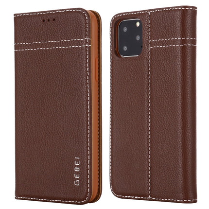 For iPhone 11 Pro GEBEI Top-grain Leather Horizontal Flip Protective Case with Holder & Card Slots(Brown)-garmade.com