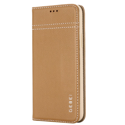 For iPhone 11 GEBEI Top-grain Leather Horizontal Flip Protective Case with Holder & Card Slots(Khaki)-garmade.com