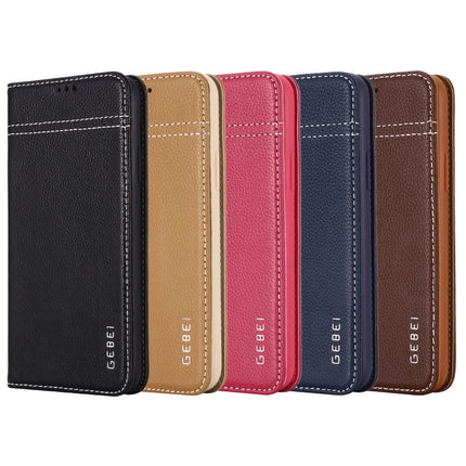 For iPhone 11 GEBEI Top-grain Leather Horizontal Flip Protective Case with Holder & Card Slots(Rose Red)-garmade.com