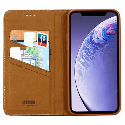 For iPhone 11 GEBEI Top-grain Leather Horizontal Flip Protective Case with Holder & Card Slots(Brown)-garmade.com