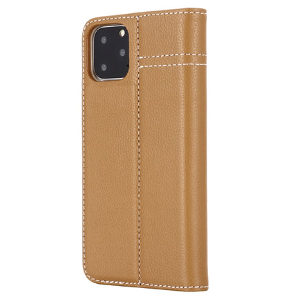 For iPhone 11 Pro Max GEBEI Top-grain Leather Horizontal Flip Protective Case with Holder & Card Slots(Khaki)-garmade.com