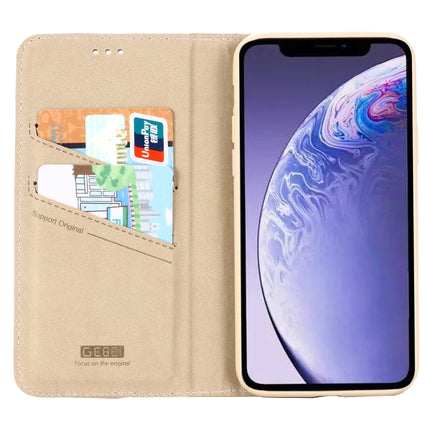 For iPhone 11 Pro Max GEBEI Top-grain Leather Horizontal Flip Protective Case with Holder & Card Slots(Khaki)-garmade.com