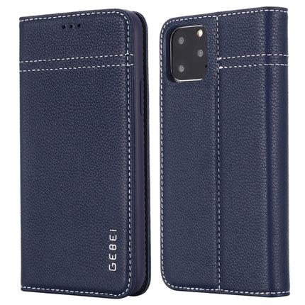 For iPhone 11 Pro Max GEBEI Top-grain Leather Horizontal Flip Protective Case with Holder & Card Slots(Blue)-garmade.com