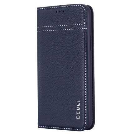 For iPhone 11 Pro Max GEBEI Top-grain Leather Horizontal Flip Protective Case with Holder & Card Slots(Blue)-garmade.com