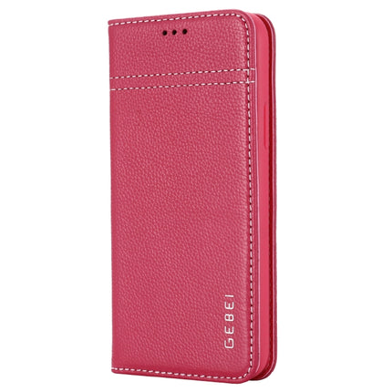 For iPhone 11 Pro Max GEBEI Top-grain Leather Horizontal Flip Protective Case with Holder & Card Slots(Rose Red)-garmade.com