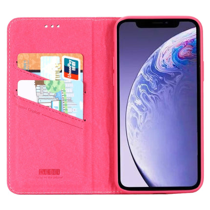 For iPhone 11 Pro Max GEBEI Top-grain Leather Horizontal Flip Protective Case with Holder & Card Slots(Rose Red)-garmade.com