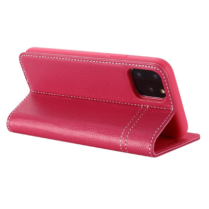 For iPhone 11 Pro Max GEBEI Top-grain Leather Horizontal Flip Protective Case with Holder & Card Slots(Rose Red)-garmade.com