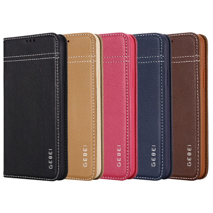 For iPhone 11 Pro Max GEBEI Top-grain Leather Horizontal Flip Protective Case with Holder & Card Slots(Rose Red)-garmade.com