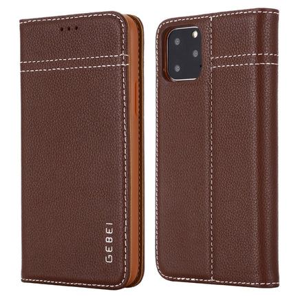 For iPhone 11 Pro Max GEBEI Top-grain Leather Horizontal Flip Protective Case with Holder & Card Slots(Brown)-garmade.com