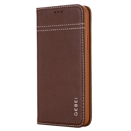 For iPhone 11 Pro Max GEBEI Top-grain Leather Horizontal Flip Protective Case with Holder & Card Slots(Brown)-garmade.com