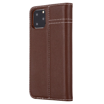 For iPhone 11 Pro Max GEBEI Top-grain Leather Horizontal Flip Protective Case with Holder & Card Slots(Brown)-garmade.com