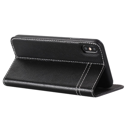 For iPhone XS / X GEBEI Top-grain Leather Horizontal Flip Protective Case with Holder & Card Slots(Black)-garmade.com