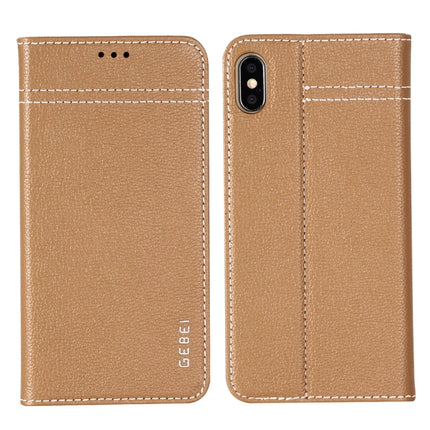 For iPhone XS / X GEBEI Top-grain Leather Horizontal Flip Protective Case with Holder & Card Slots(Khaki)-garmade.com