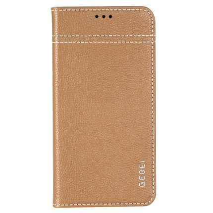 For iPhone XS / X GEBEI Top-grain Leather Horizontal Flip Protective Case with Holder & Card Slots(Khaki)-garmade.com