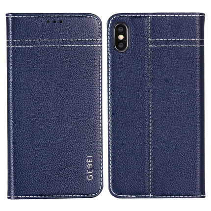 For iPhone XS / X GEBEI Top-grain Leather Horizontal Flip Protective Case with Holder & Card Slots(Blue)-garmade.com