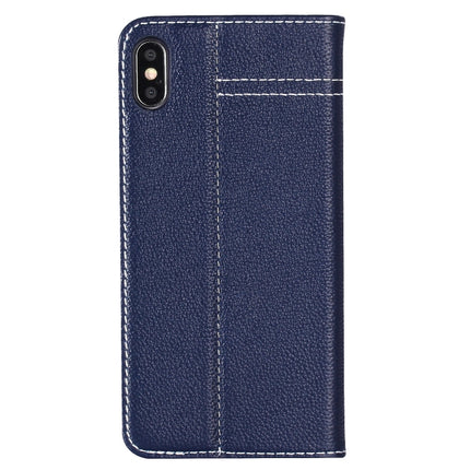 For iPhone XS / X GEBEI Top-grain Leather Horizontal Flip Protective Case with Holder & Card Slots(Blue)-garmade.com