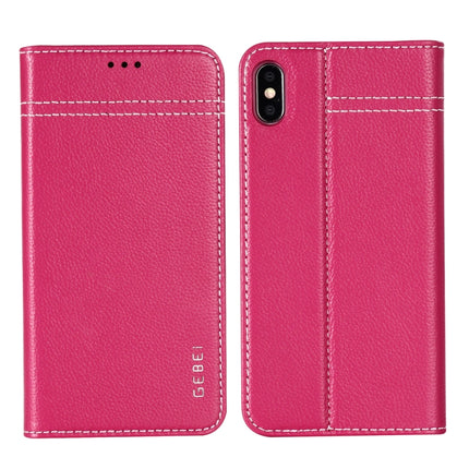 For iPhone XS / X GEBEI Top-grain Leather Horizontal Flip Protective Case with Holder & Card Slots(Rose Red)-garmade.com