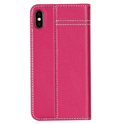 For iPhone XS / X GEBEI Top-grain Leather Horizontal Flip Protective Case with Holder & Card Slots(Rose Red)-garmade.com