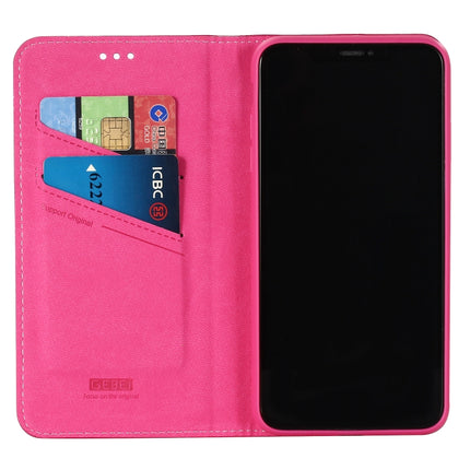 For iPhone XS / X GEBEI Top-grain Leather Horizontal Flip Protective Case with Holder & Card Slots(Rose Red)-garmade.com