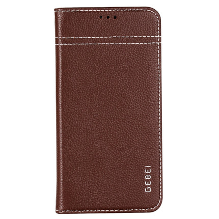 For iPhone XS / X GEBEI Top-grain Leather Horizontal Flip Protective Case with Holder & Card Slots(Brown)-garmade.com