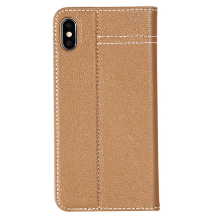 For iPhone XR GEBEI Top-grain Leather Horizontal Flip Protective Case with Holder & Card Slots(Khaki)-garmade.com