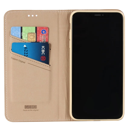 For iPhone XR GEBEI Top-grain Leather Horizontal Flip Protective Case with Holder & Card Slots(Khaki)-garmade.com