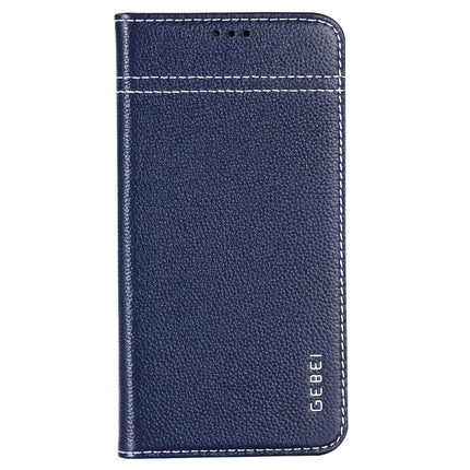 For iPhone XR GEBEI Top-grain Leather Horizontal Flip Protective Case with Holder & Card Slots(Blue)-garmade.com