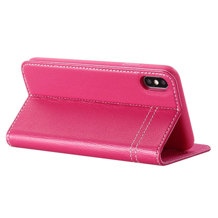 For iPhone XR GEBEI Top-grain Leather Horizontal Flip Protective Case with Holder & Card Slots(Rose Red)-garmade.com