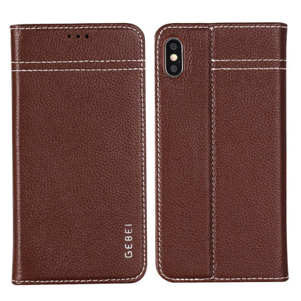 For iPhone XR GEBEI Top-grain Leather Horizontal Flip Protective Case with Holder & Card Slots(Brown)-garmade.com