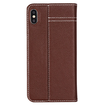 For iPhone XR GEBEI Top-grain Leather Horizontal Flip Protective Case with Holder & Card Slots(Brown)-garmade.com