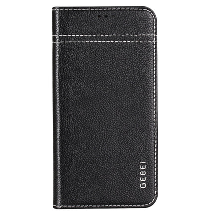For iPhone XS Max GEBEI Top-grain Leather Horizontal Flip Protective Case with Holder & Card Slots(Black)-garmade.com