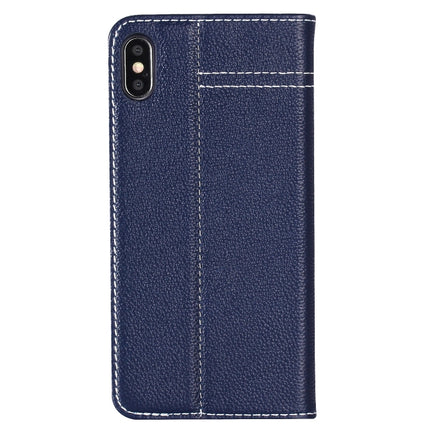 For iPhone XS Max GEBEI Top-grain Leather Horizontal Flip Protective Case with Holder & Card Slots(Blue)-garmade.com