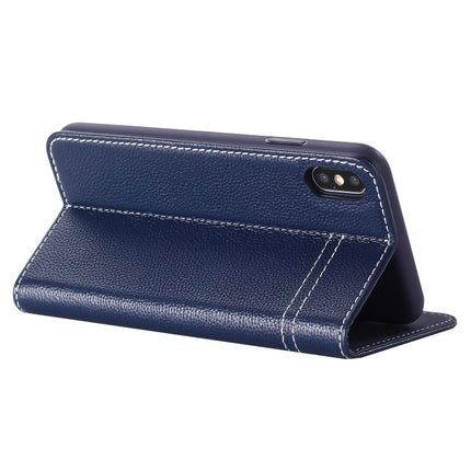 For iPhone XS Max GEBEI Top-grain Leather Horizontal Flip Protective Case with Holder & Card Slots(Blue)-garmade.com
