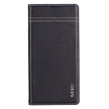 For Galaxy Note 10 GEBEI Top-grain Leather Horizontal Flip Protective Case with Holder & Card Slots(Black)-garmade.com
