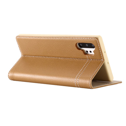 For Galaxy Note 10 GEBEI Top-grain Leather Horizontal Flip Protective Case with Holder & Card Slots(Khaki)-garmade.com